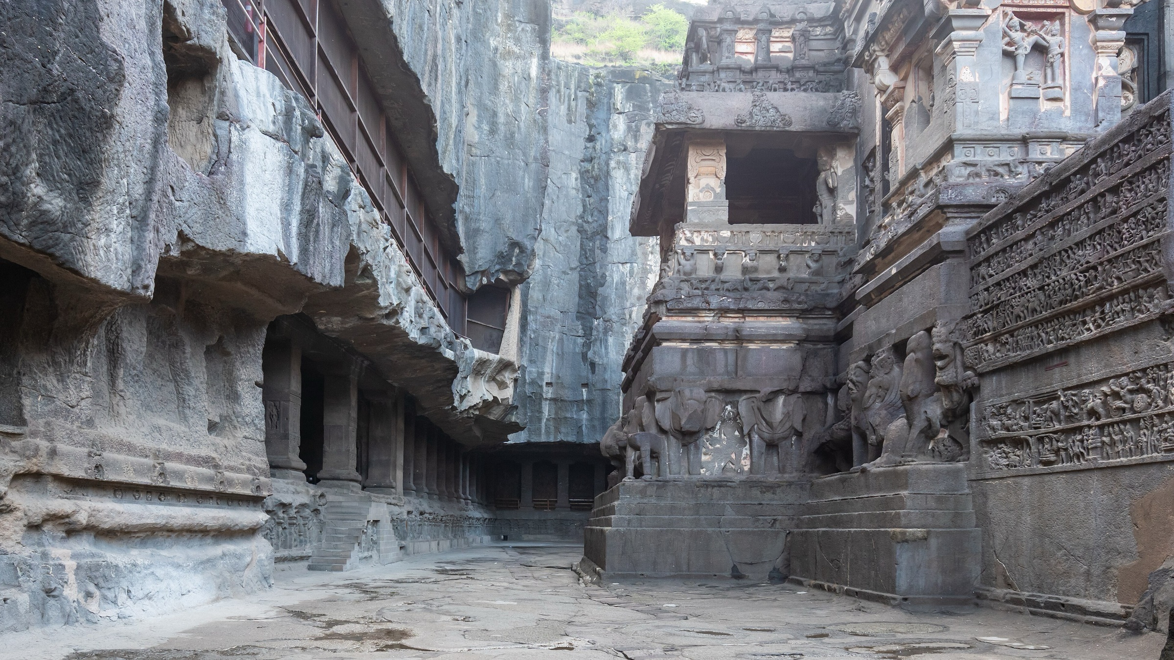 The rock-cut Kailasa Temple courtyard at the Ellora Caves